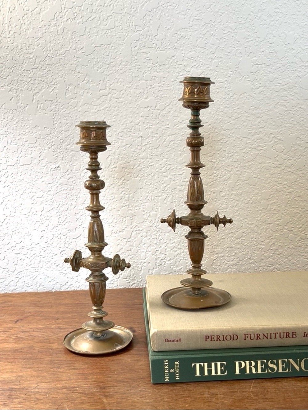 Lot of 2 antique brass candlestick holders
